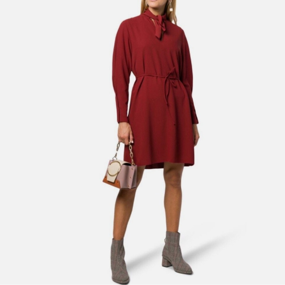 See‎ by Chloe Boyish Red Relaxed Tie Neck Mini Dress Size 4